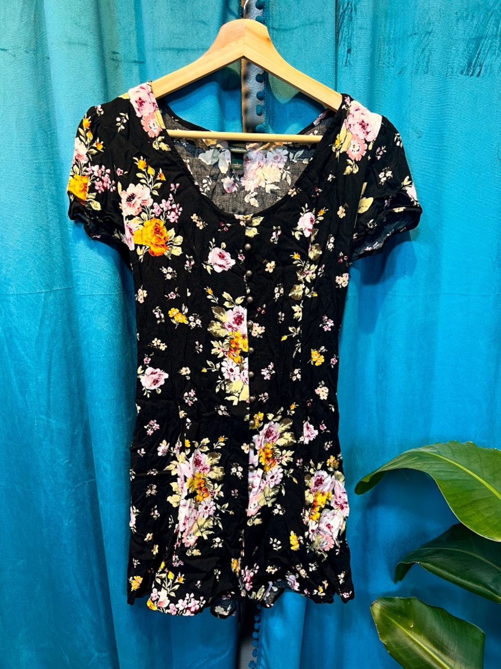 Wild Fable Cottagecore Black Floral Button Dress with Corset Back (Small)
